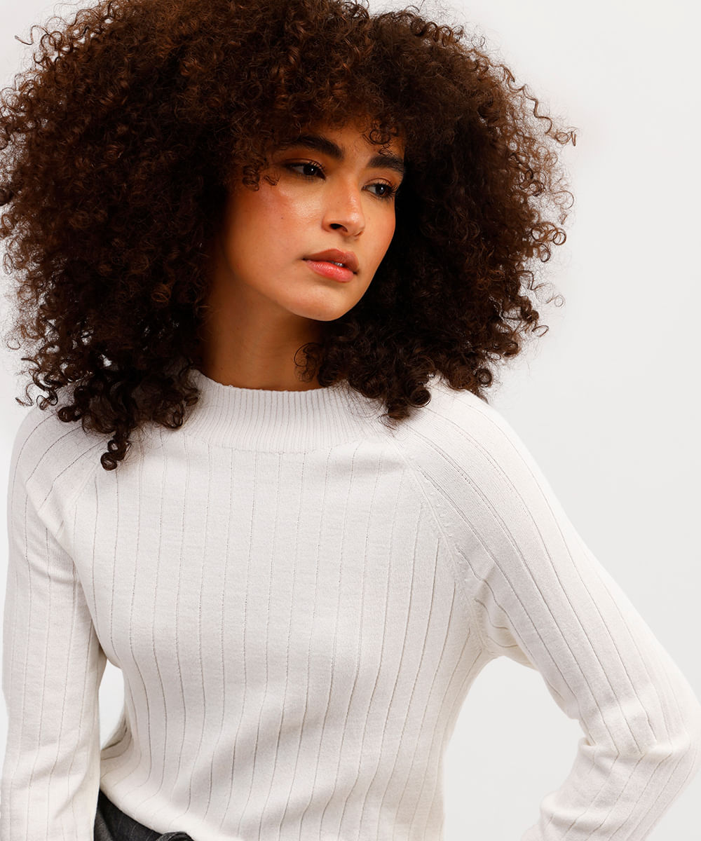 suéter feminino de tricot canelado  off white