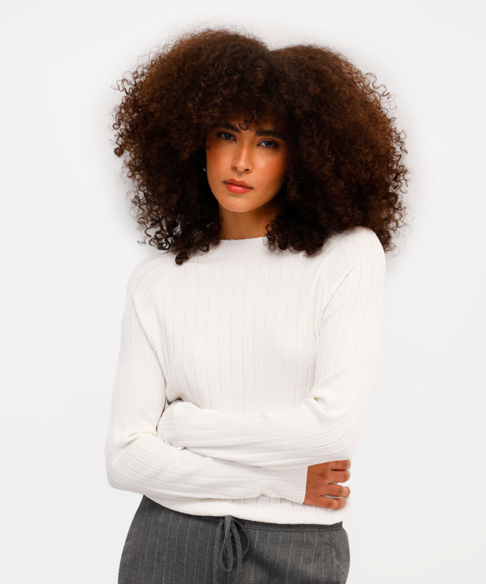 suéter feminino de tricot canelado  off white