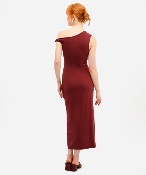 vestido midi feminino franzido vinho