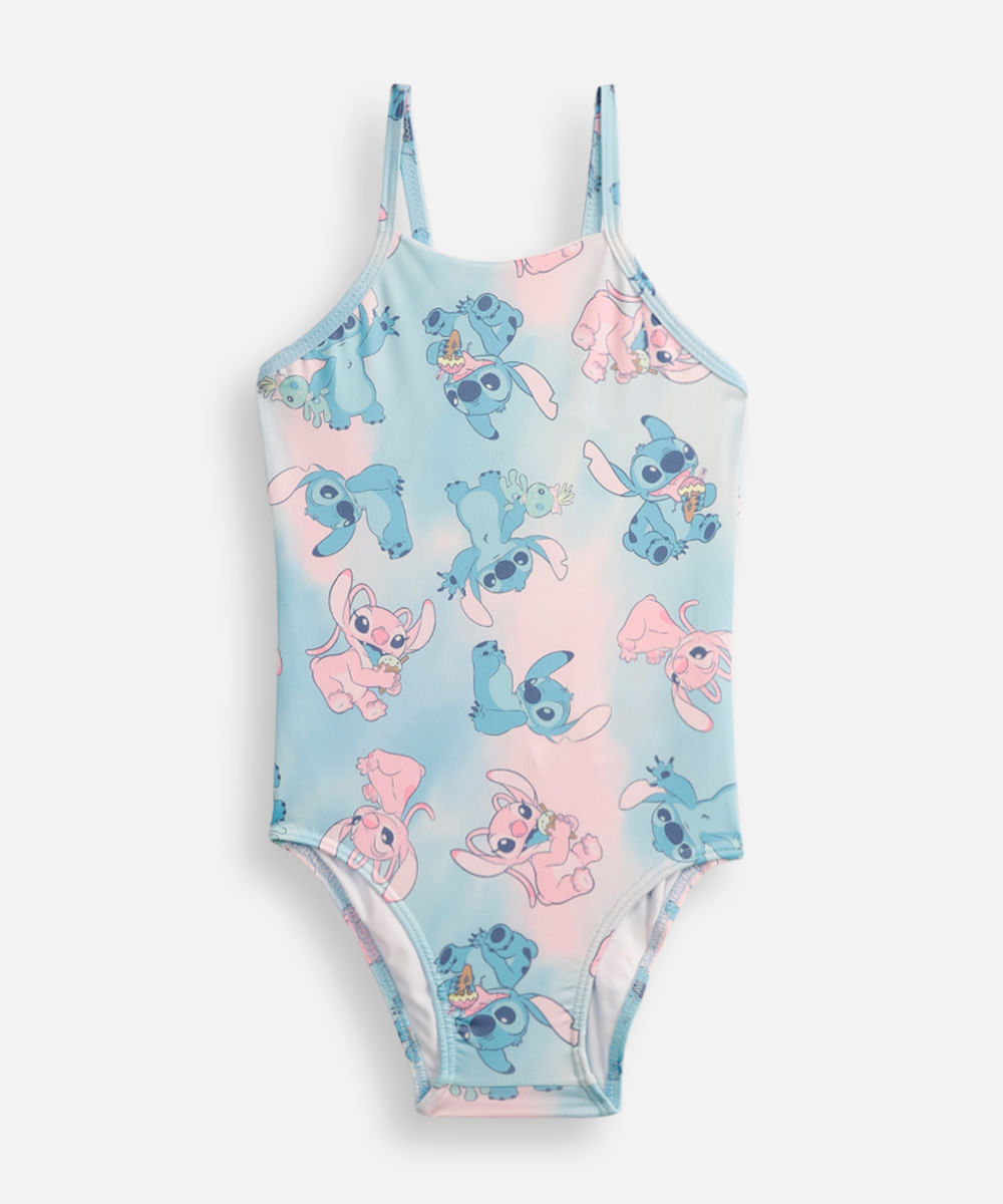 maiô infantil alça fina stitch azul