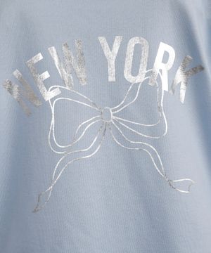 camiseta infantil de algodão estampa metalizada com laço azul