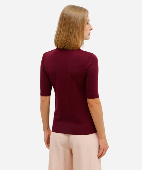 polo feminina de tricot manga curta vinho