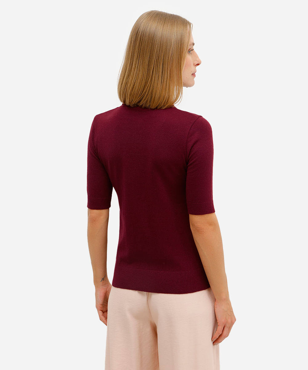 polo feminina de tricot manga curta vinho