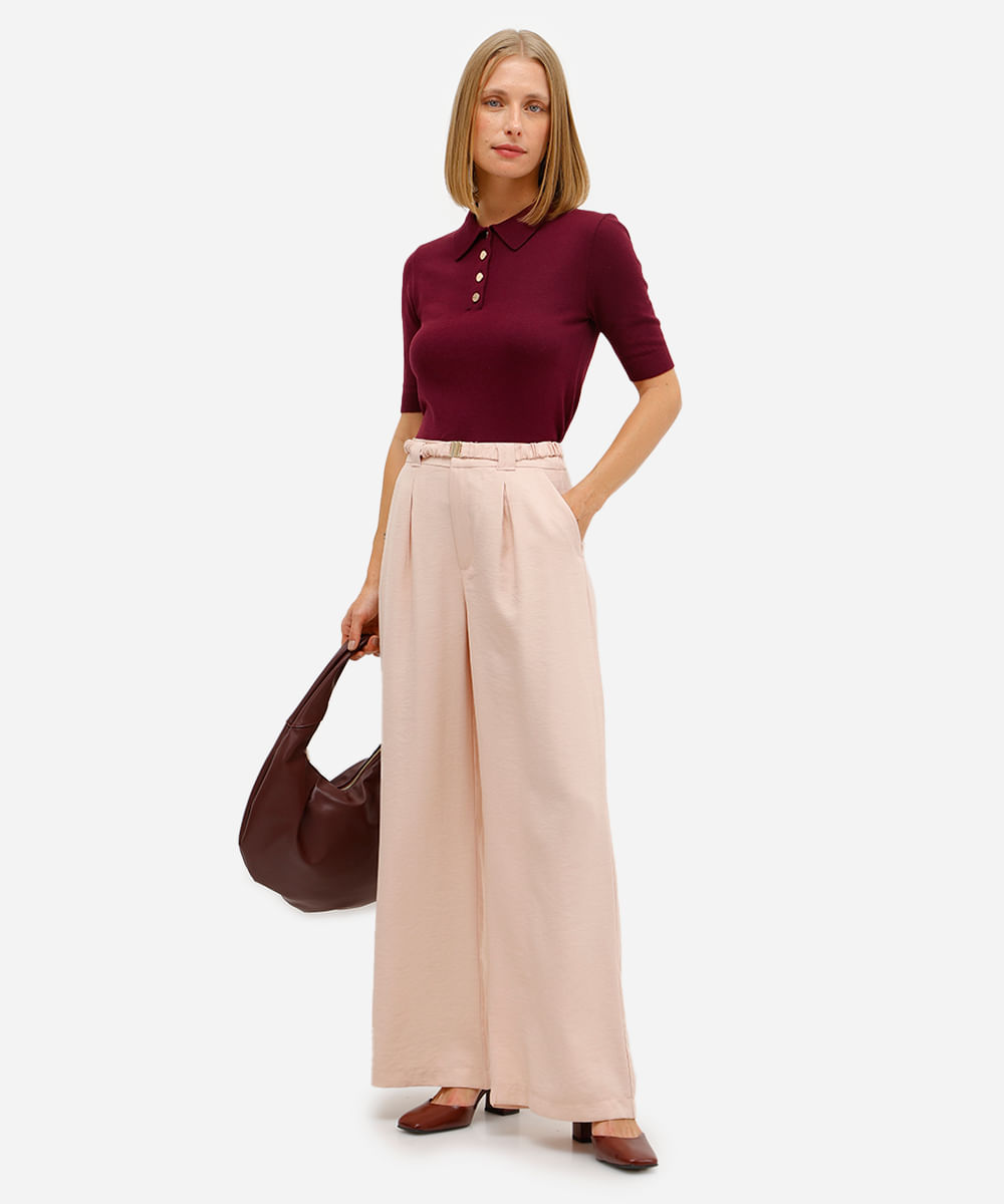 polo feminina de tricot manga curta vinho