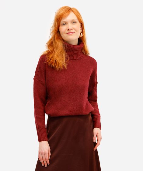 suéter feminino de tricot oversized gola alta vinho
