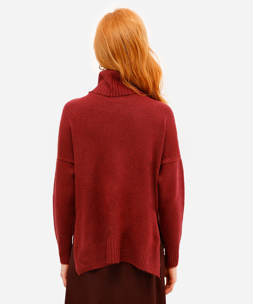 suéter feminino de tricot oversized gola alta vinho