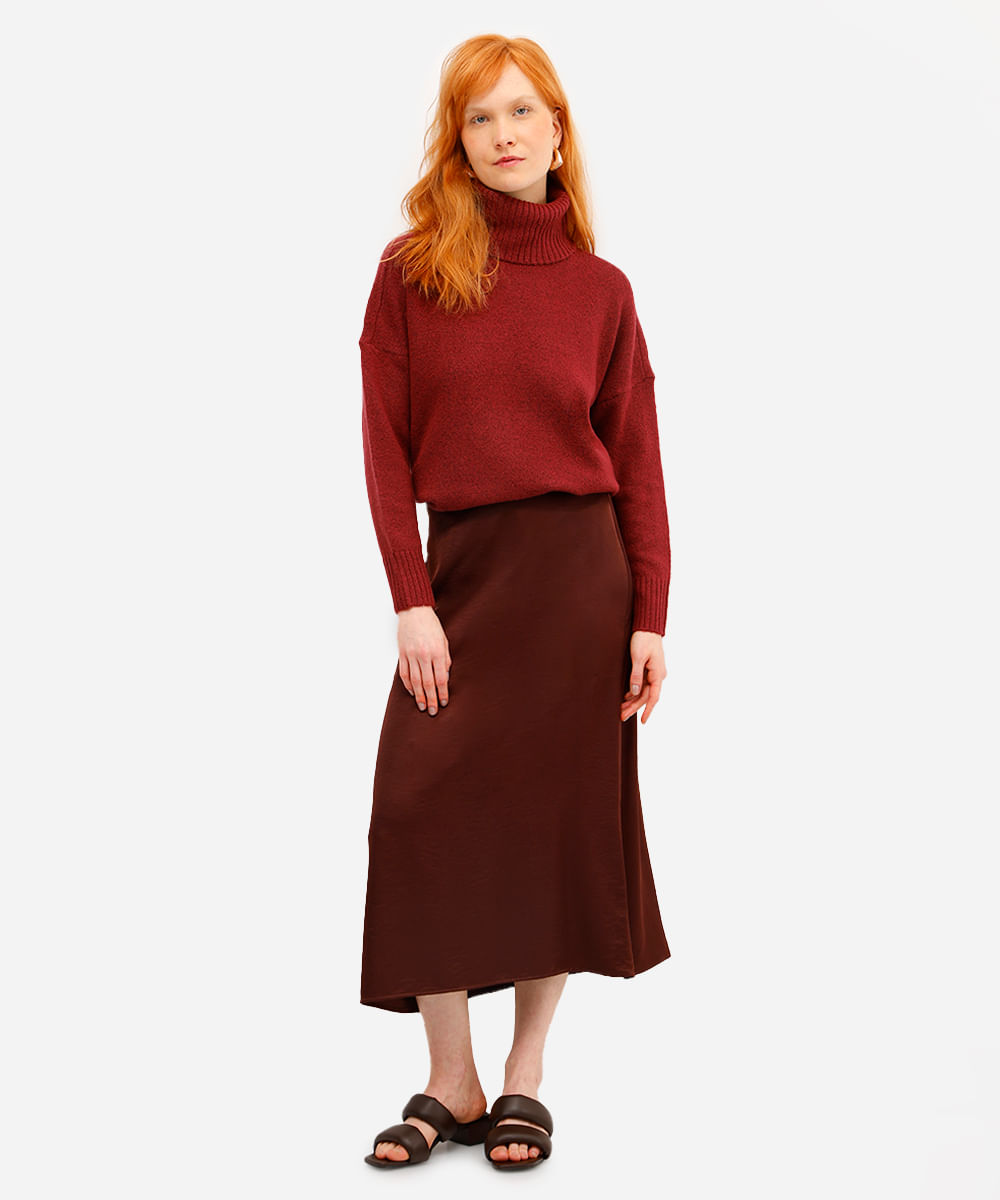 suéter feminino de tricot oversized gola alta vinho