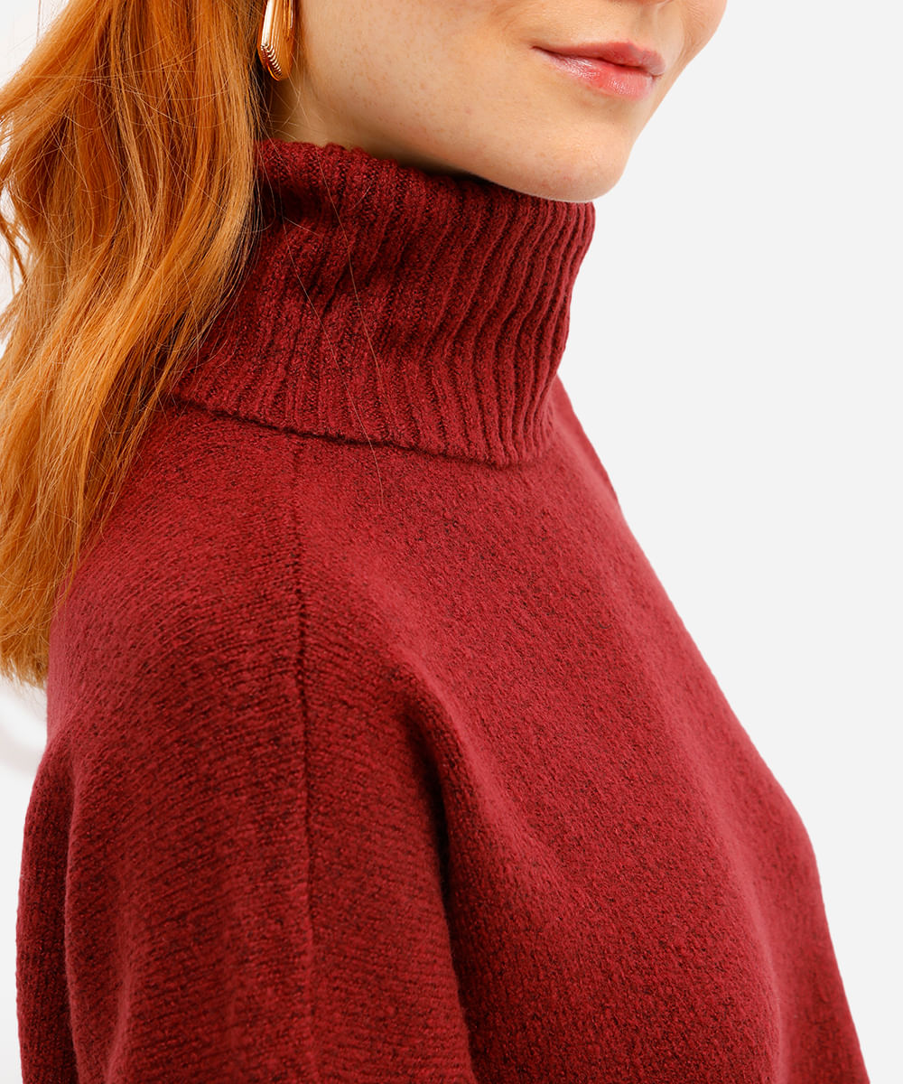 suéter feminino de tricot oversized gola alta vinho