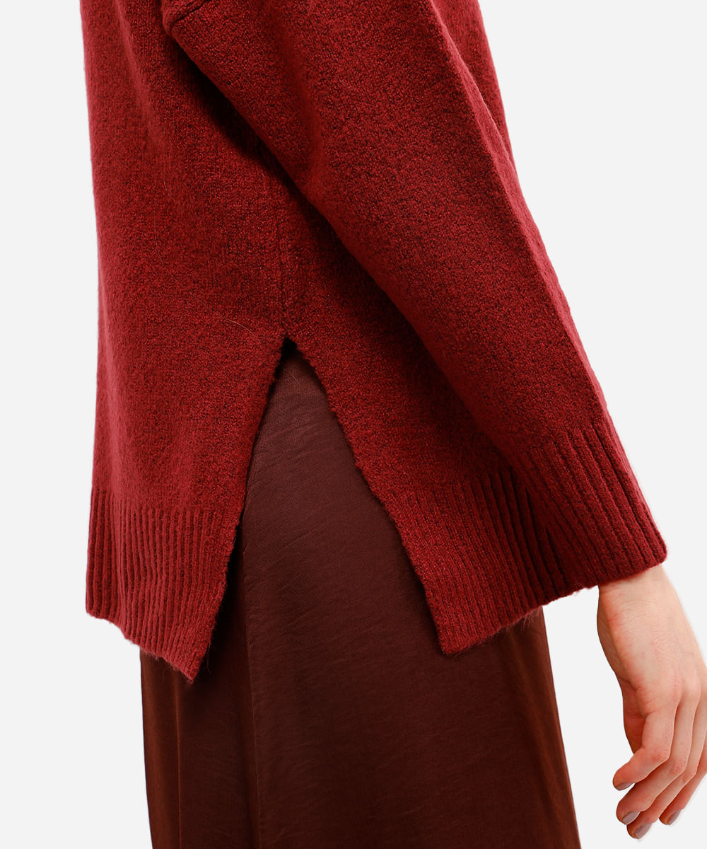 suéter feminino de tricot oversized gola alta vinho
