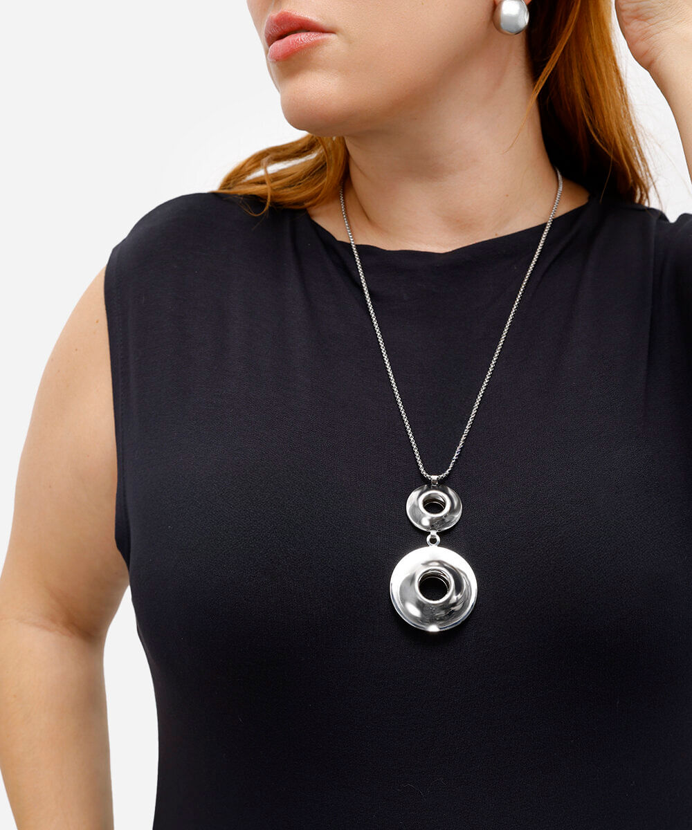 kit colar e brinco com pingente esfera prateado