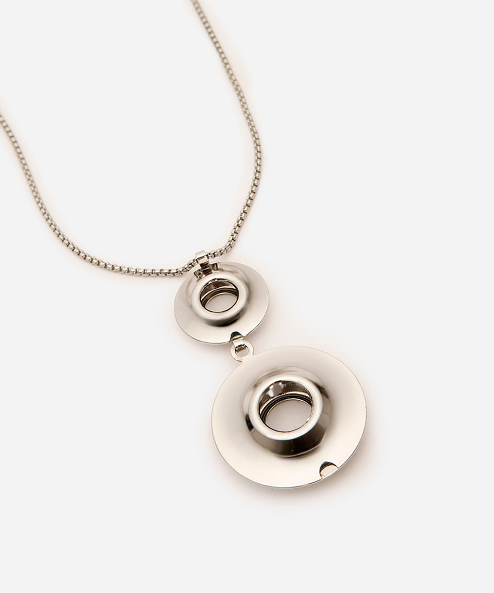 kit colar e brinco com pingente esfera prateado