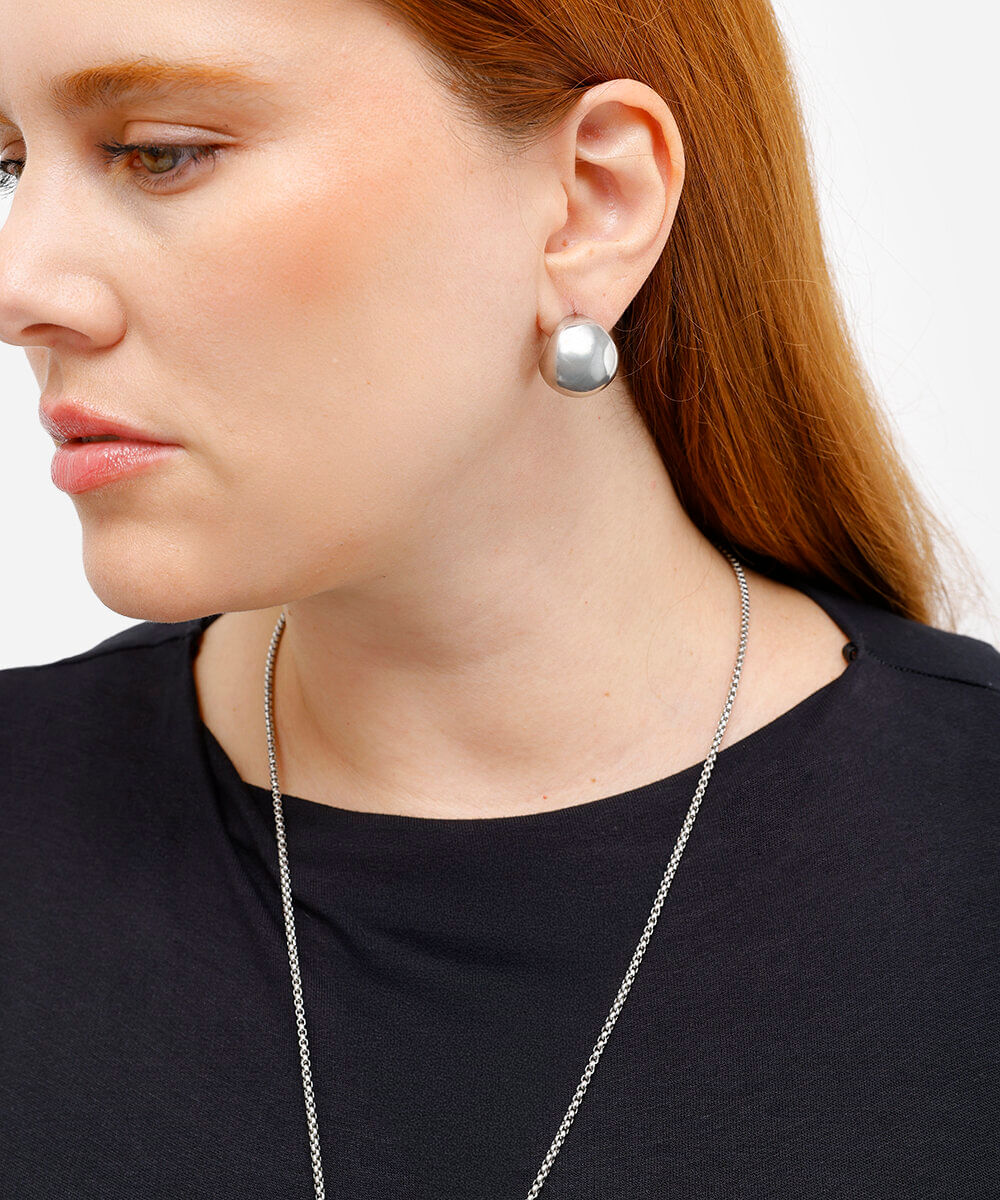 kit colar e brinco com pingente esfera prateado