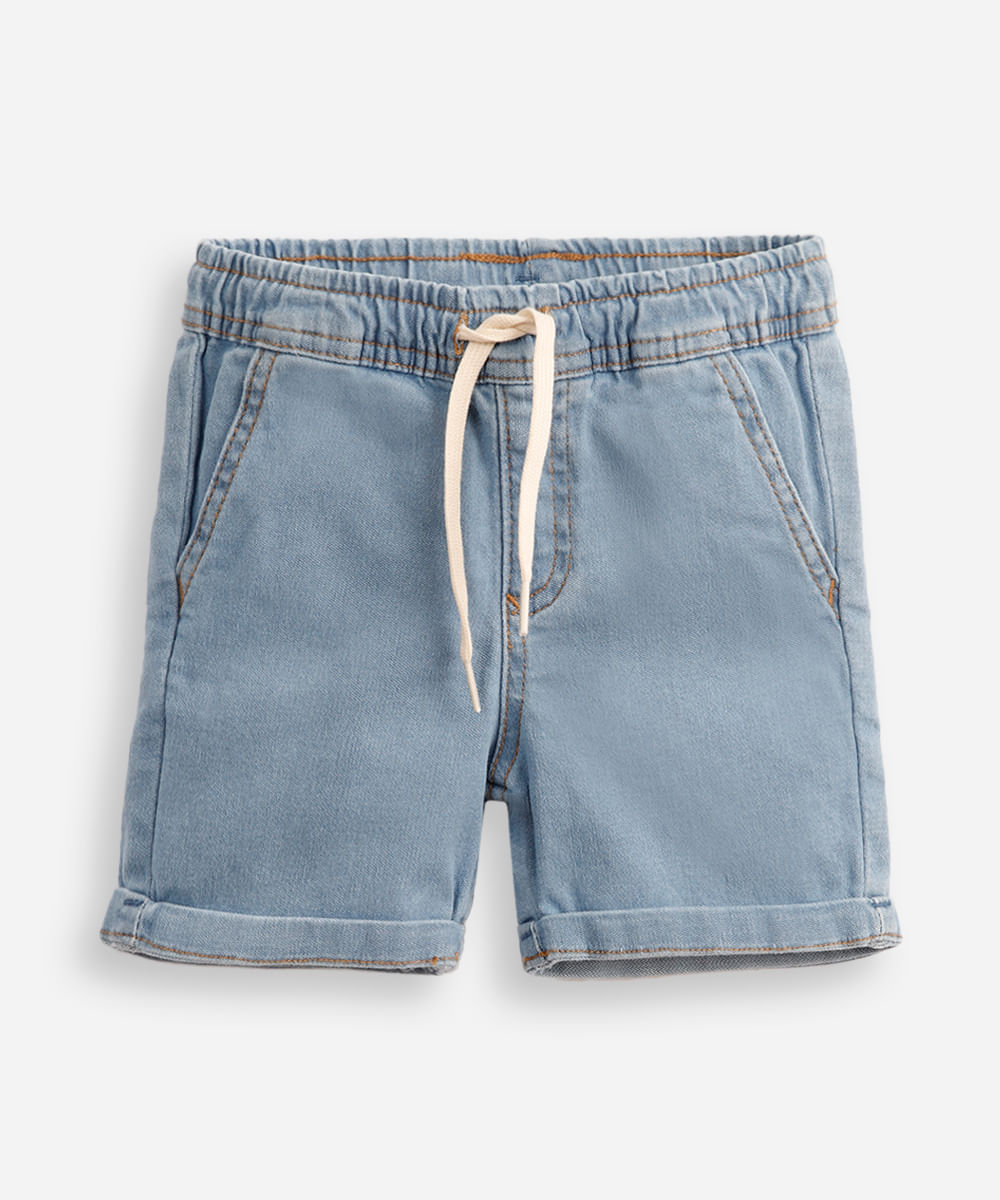 short infantil jeans cós elástico azul