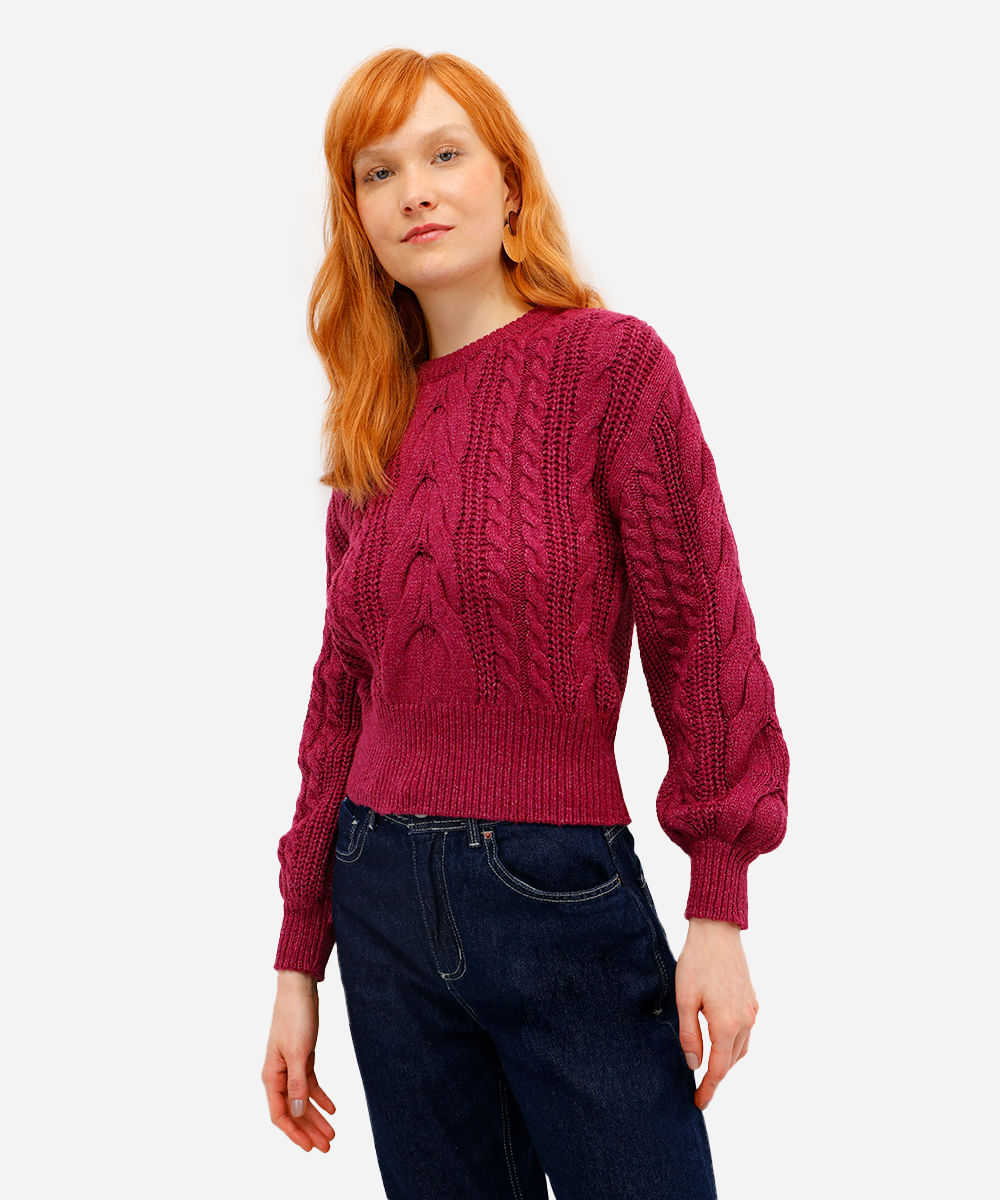 suéter feminino de tricot texturizado rosa
