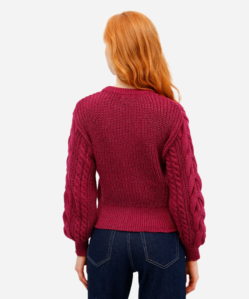 suéter feminino de tricot texturizado rosa