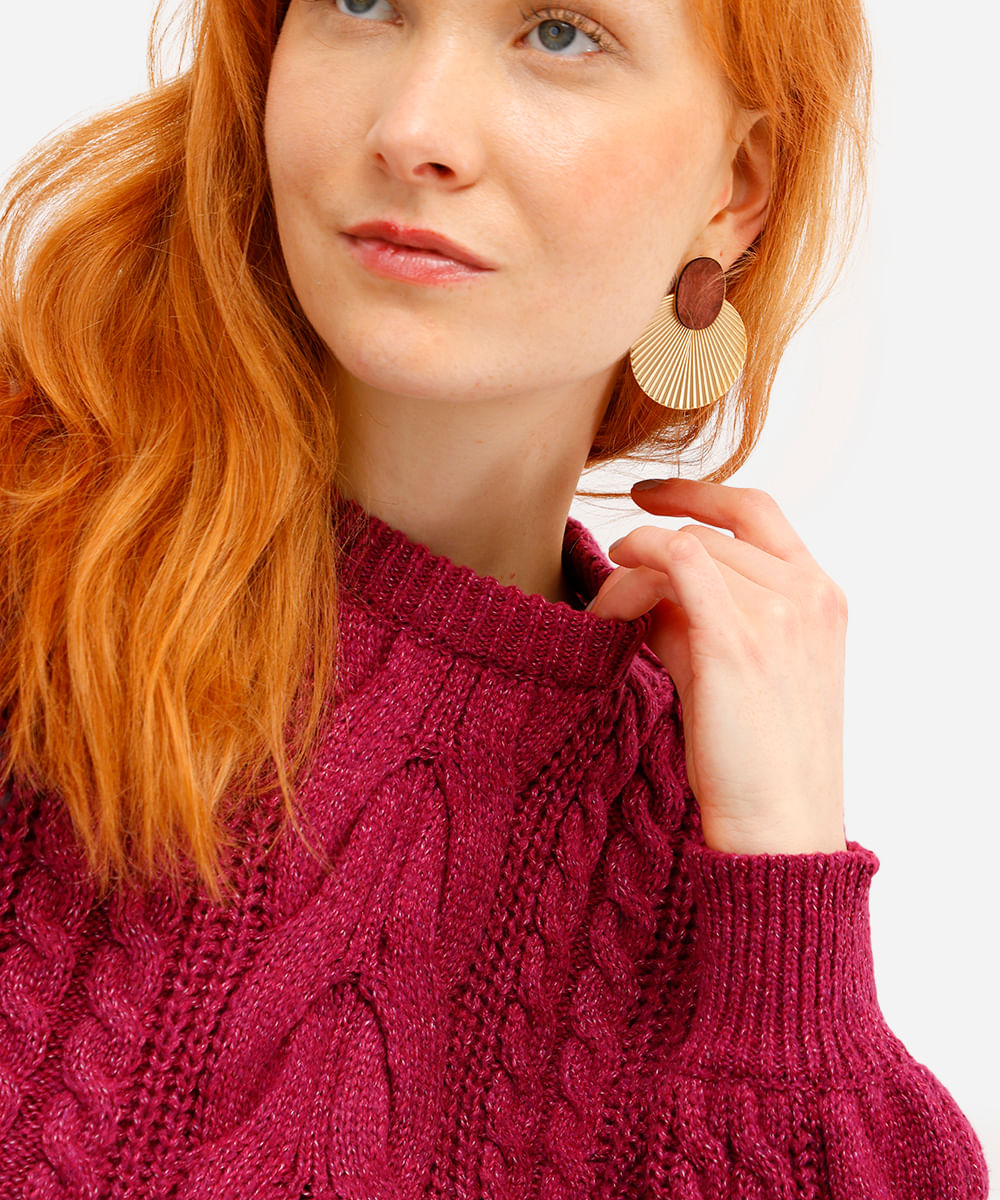 suéter feminino de tricot texturizado rosa