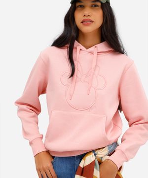 blusão feminino de moletom felpado com capuz minnie rosa