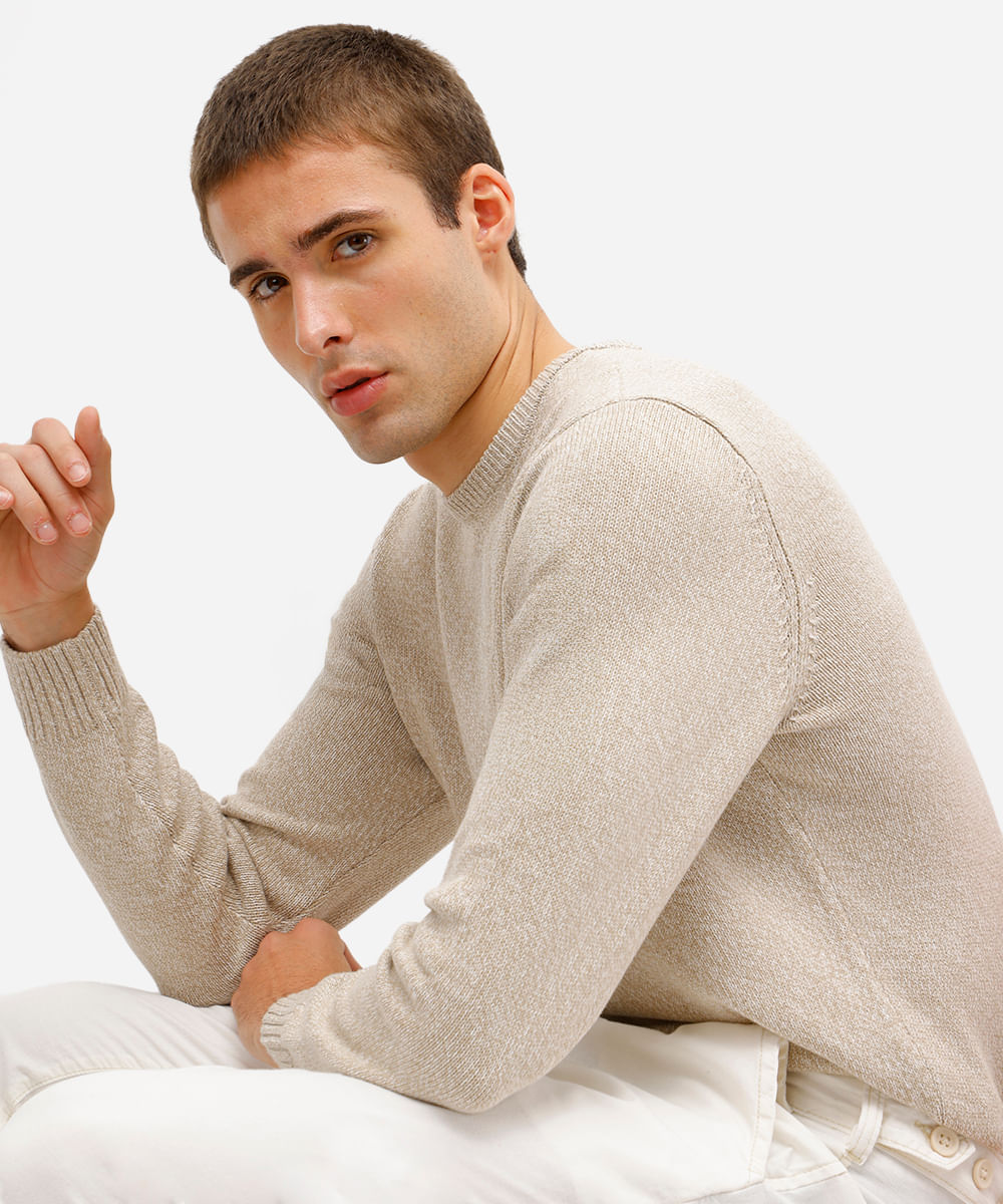 suéter masculino de tricot bege