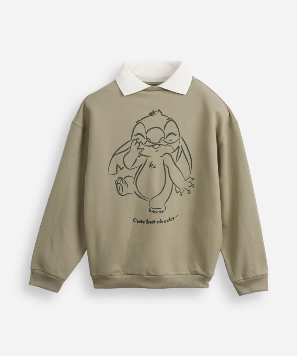 blusão juvenil de moletom com gola stitch verde