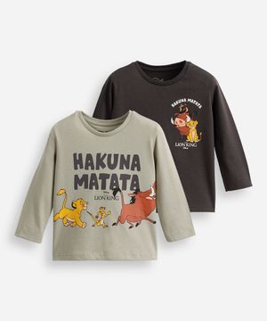 kit de 2 blusas infantis de algodão o rei leão colorida