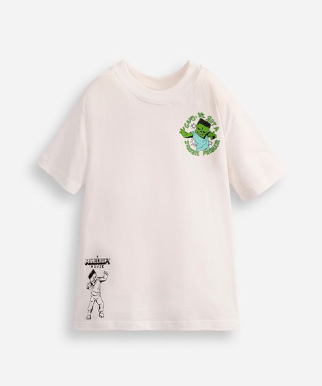 camiseta infantil de algodão minecraft off white