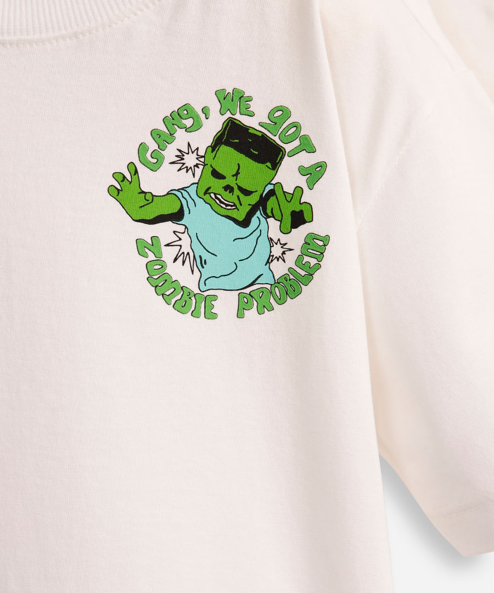 camiseta infantil de algodão minecraft off white