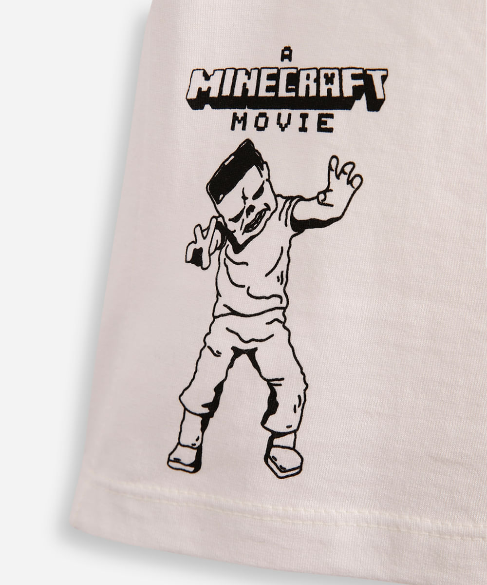 camiseta infantil de algodão minecraft off white