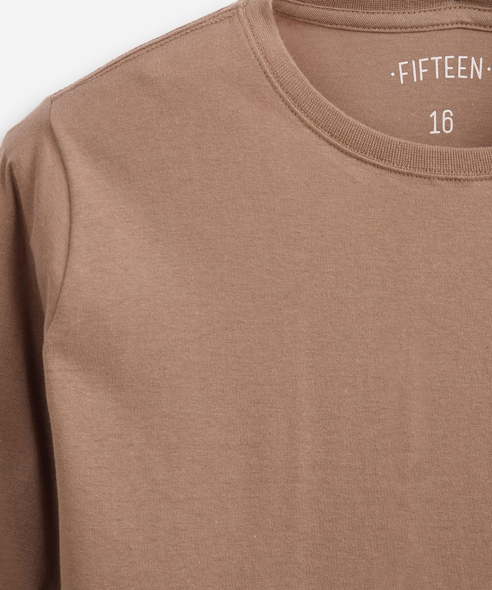 camiseta juvenil de algodão manga longa bege
