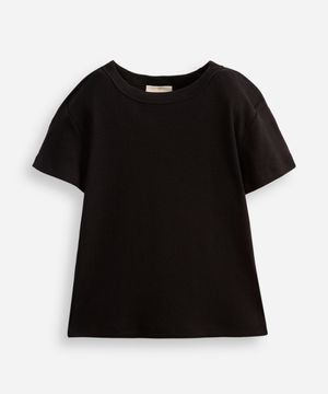 camiseta baby look juvenil de algodão canelada preta