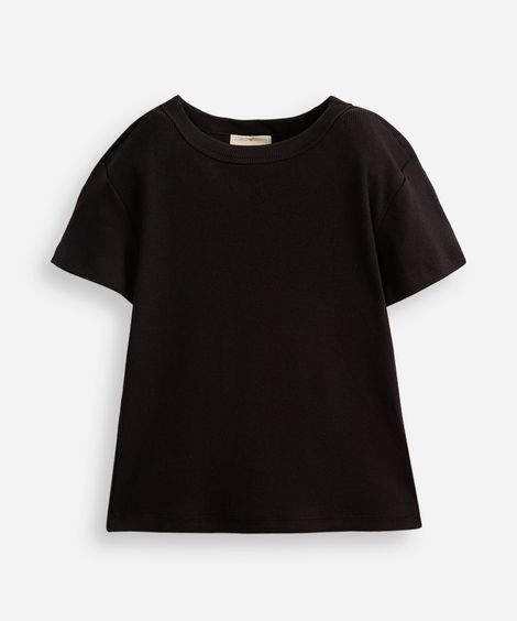camiseta baby look juvenil de algodão canelada preta