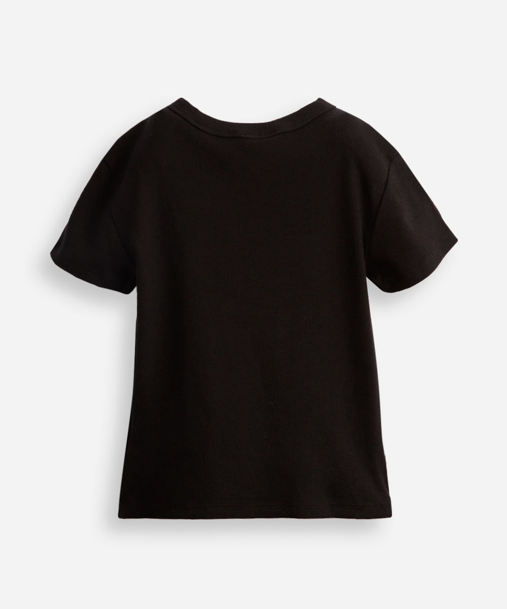 camiseta baby look juvenil de algodão canelada preta