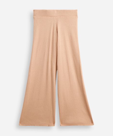 calça reta infantil de tricot canelado bege