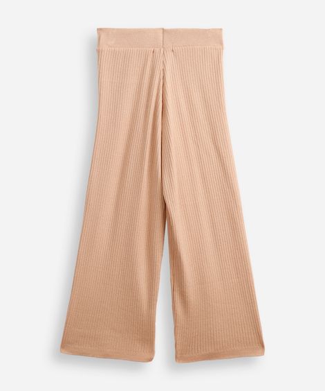 calça reta infantil de tricot canelado bege