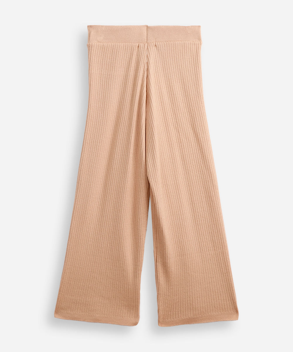 calça reta infantil de tricot canelado bege