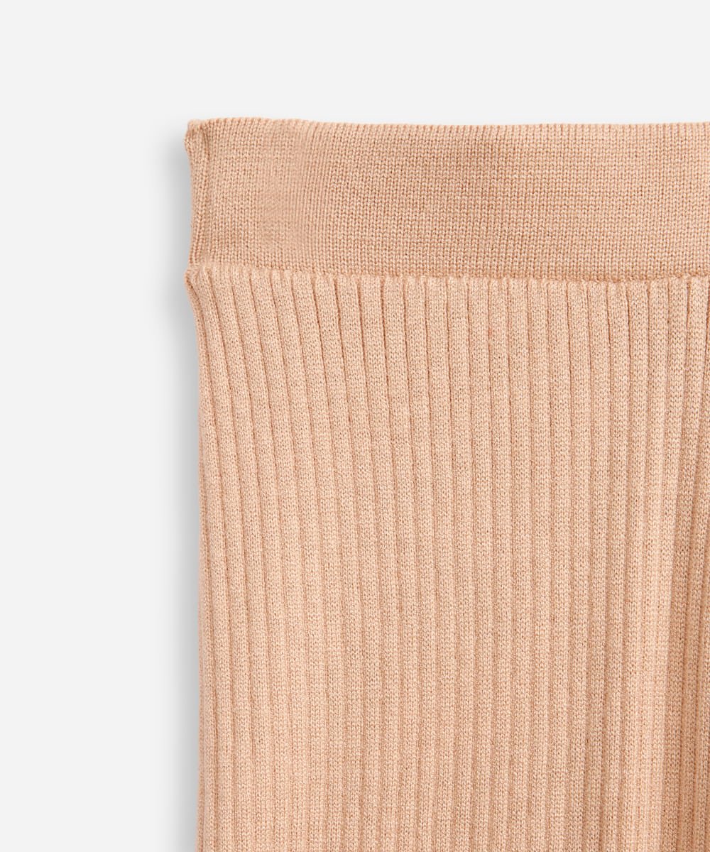 calça reta infantil de tricot canelado bege