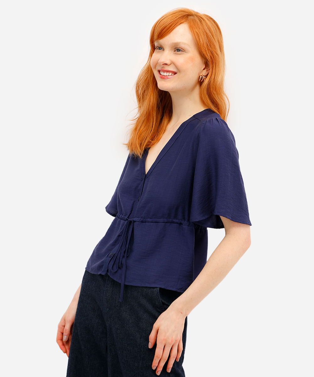 blusa feminina com viscose manga curta azul