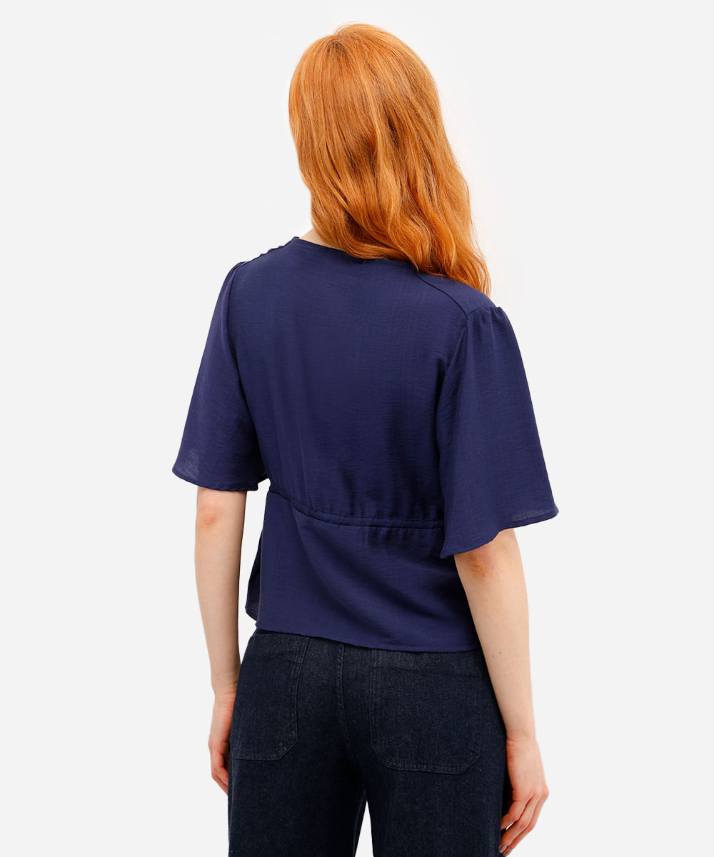 blusa feminina com viscose manga curta azul