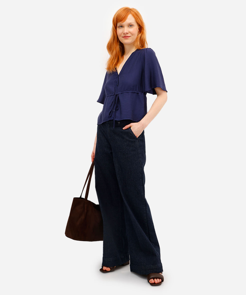 blusa feminina com viscose manga curta azul