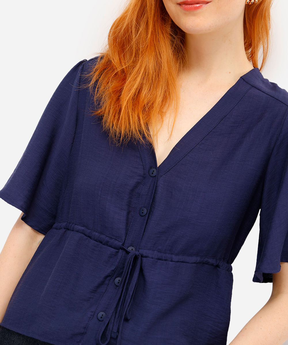 blusa feminina com viscose manga curta azul