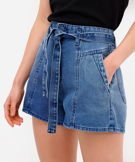 short mom feminino jeans com faixa azul