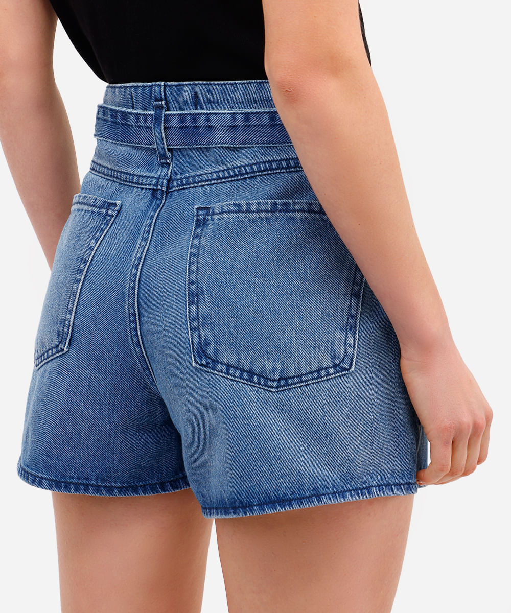 short mom feminino jeans com faixa azul