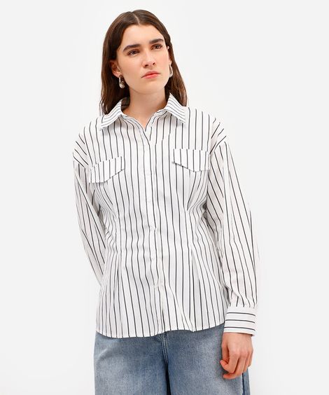 camisa feminina de algodão listrada off white