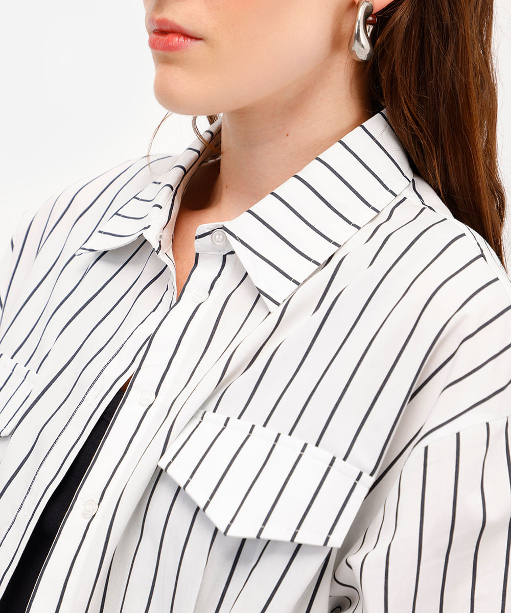 camisa feminina de algodão listrada off white