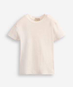 camiseta baby look juvenil de algodão canelada off white