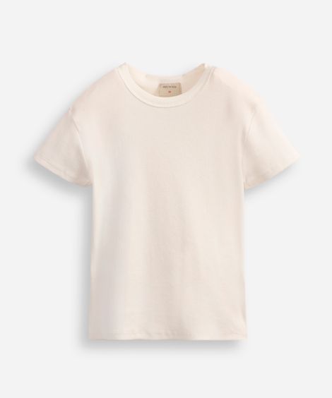 camiseta baby look juvenil de algodão canelada off white