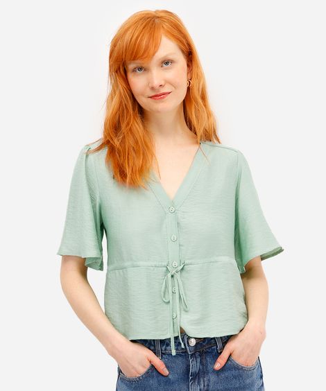 blusa feminina com viscose manga curta verde