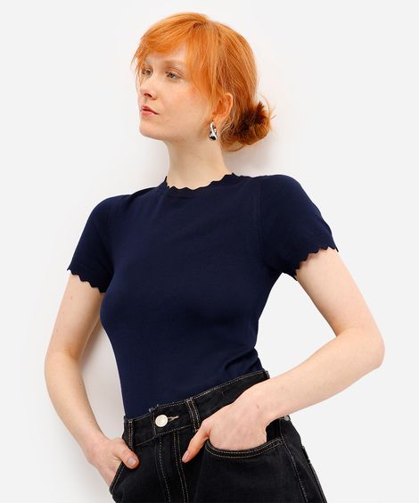 blusa feminina de tricot manga curta azul