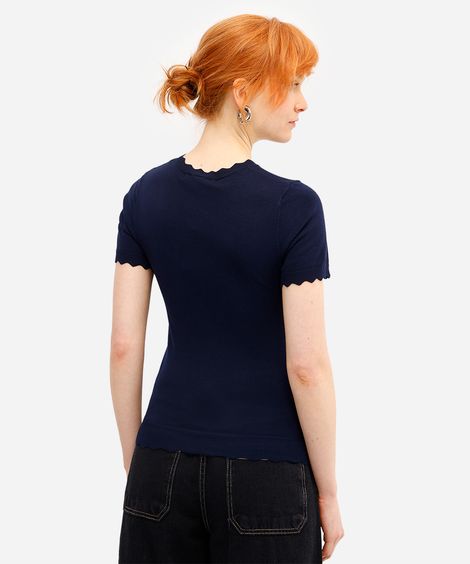blusa feminina de tricot manga curta azul