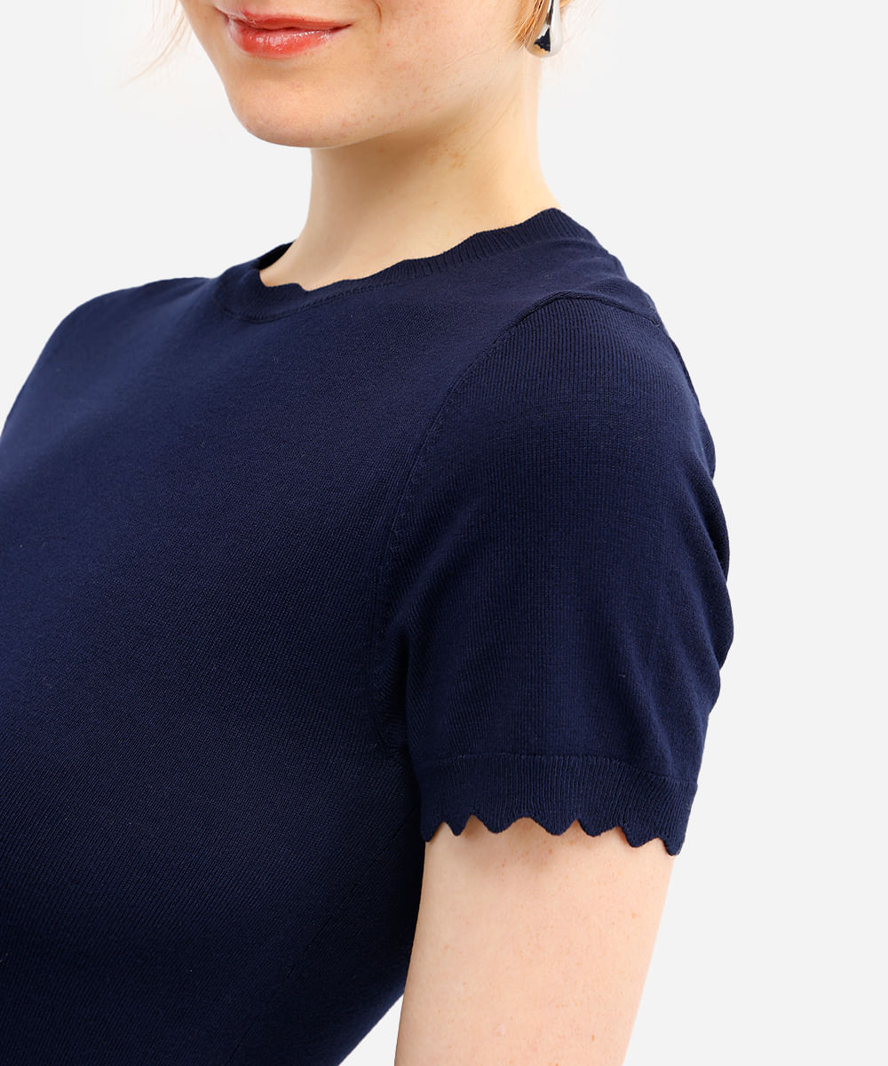 blusa feminina de tricot manga curta azul