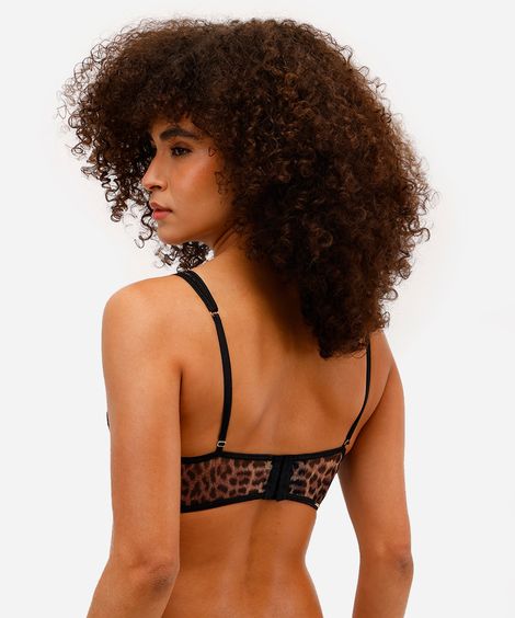 sutiã triângulo de tule e renda animal print bege